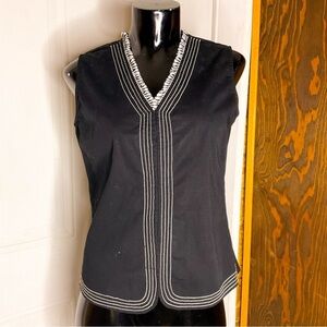 April Cornell Blouse Black Cotton Sleeveless Gingham Trim Small